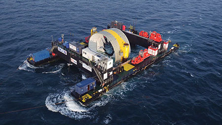 Photo 7. The 2 mW turbine on the Scotia Tide, a special constructed barge.