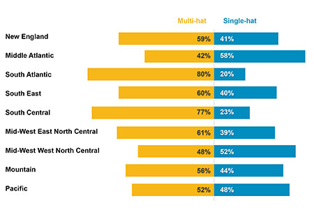 Multi-hat versus single-hat by region