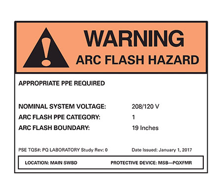 Figure 4. Label to meet 110.16(8) based on the exception using the Table method found in NFPA 70E.