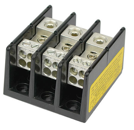 Photo 1. Power distribution blocks are often used to connect power sources from the output of the utility interactive inverter into the premises electrical systems. Photo courtesy of Eaton, Bussman Division