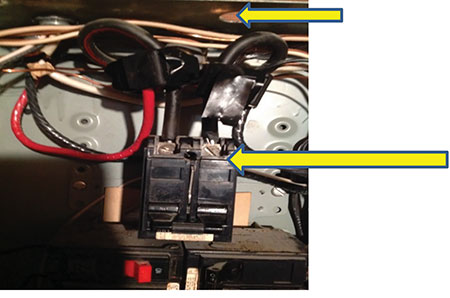 Photo 4. To be considered with this photo, total conductor length from connection to overcurrent protective device cannot exceed 3 m (10 ft), wire bending and splice fill space in the enclosure and stress on circuit breaker terminals. Photo by Matt Piantedosi, Cadmus