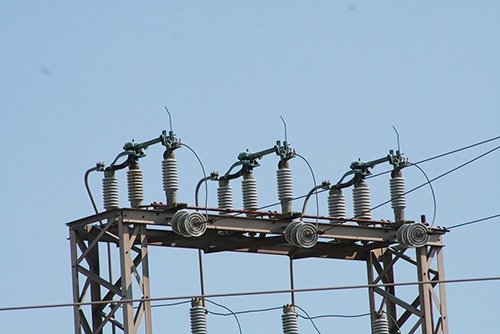 Photo 2. A group operated air-break switch (also known as a horn gap switch) in the closed position.